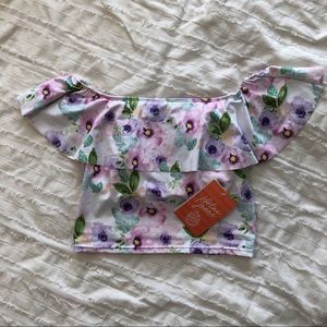 NWT Kortni Jeane floral ruffle swim top SZ SMALL